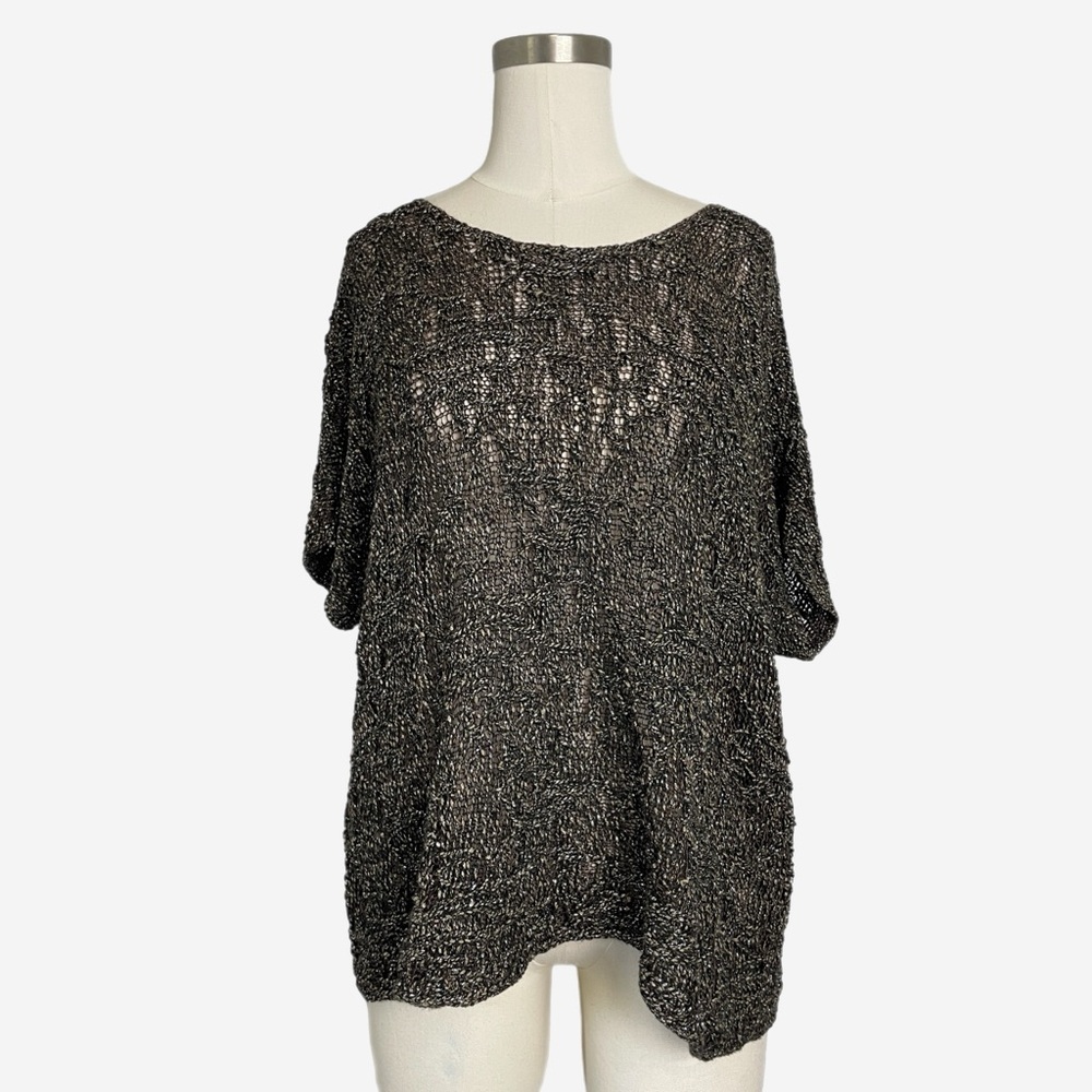 Eileen Fisher Brown sparkle loose knit dolman sleeve oversized top metallic M